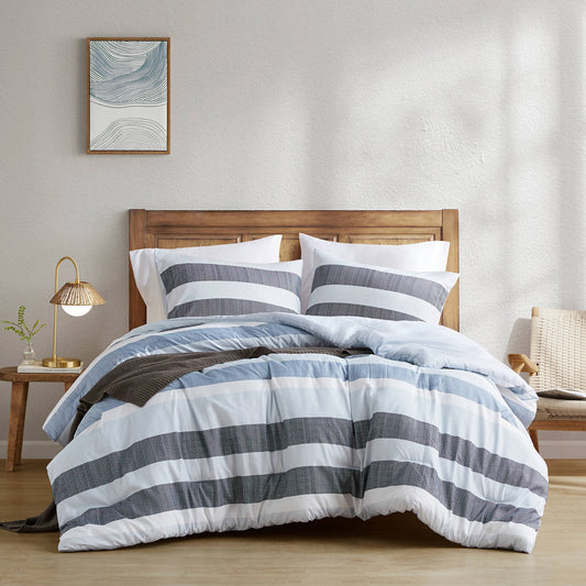Blake  Navy/Blue Striped All Season Bedding Sets with Pillow Shams