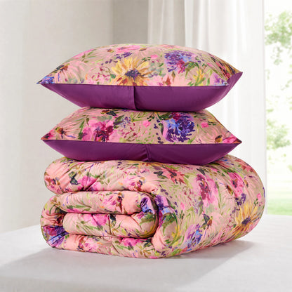 Boho Velvet Comforter Set, Floral Reversible Bedding Set, Comforter with Sham