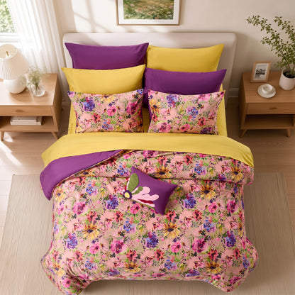 Boho Velvet Bed-in-a-Bag, 10-Piece Floral Reversible Bedding Set, Comforter with Sheet Set