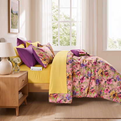 Boho Velvet Bed-in-a-Bag, 10-Piece Floral Reversible Bedding Set, Comforter with Sheet Set