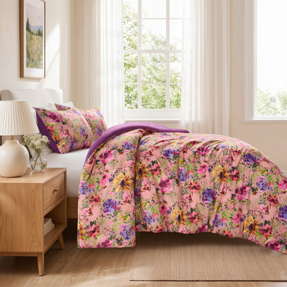 Boho Velvet Comforter Set, Floral Reversible Bedding Set, Comforter with Sham