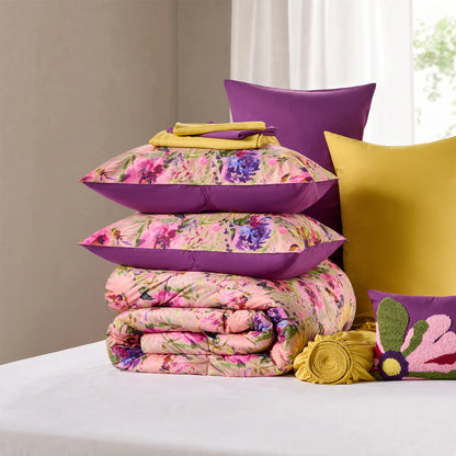 Boho Velvet Bed-in-a-Bag, 10-Piece Floral Reversible Bedding Set, Comforter with Sheet Set