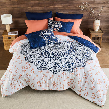 Oversized Medallion Print Comforter Set with Sheets and Side Pockets