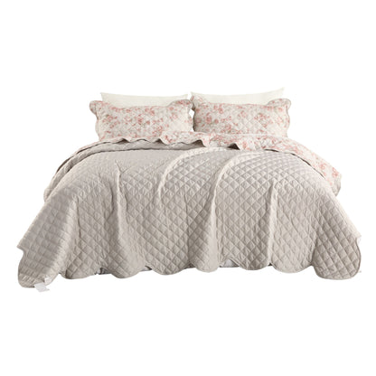 Western Rose Garden Coverlet Bedspread with Scalloped Edge, Floral Vintage Quiltted Bedding Set with Sham