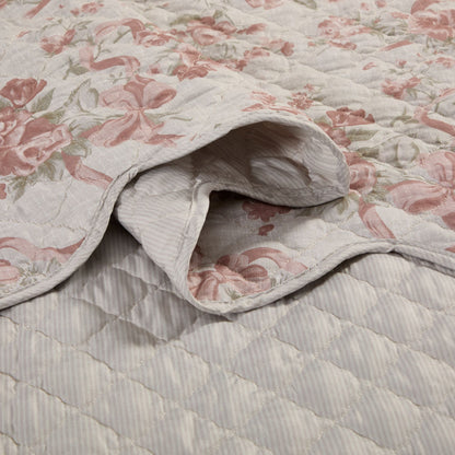 Western Rose Garden Coverlet Bedspread with Scalloped Edge, Floral Vintage Quiltted Bedding Set with Sham