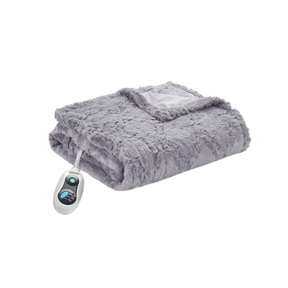 Beautyrest Electric Throw Heated Blanket Brushed Long Faux Fur Oversized 50"x60"