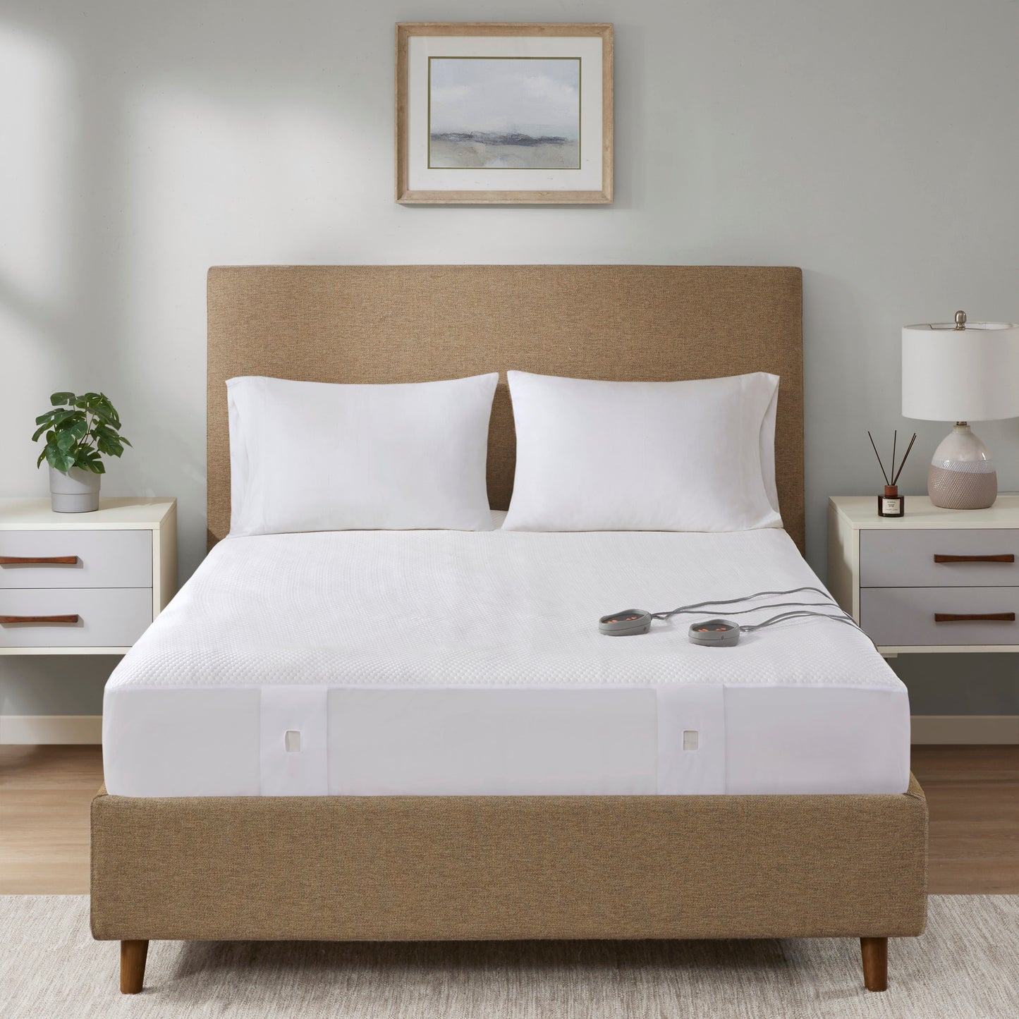 Heated Mattress Pad, Cool to Touch Fabric Electric Mattress Topper with Dual Zone Controllers, 5 Heat Settings & 10-Hour Auto Off Timer, White