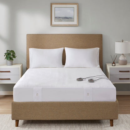 Heated Mattress Pad, Cool to Touch Fabric Electric Mattress Topper with Dual Zone Controllers, 5 Heat Settings & 10-Hour Auto Off Timer, White