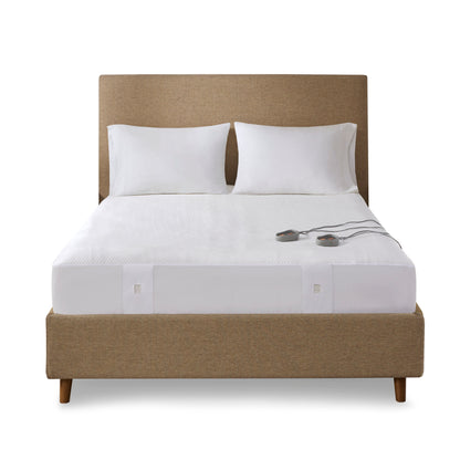 Heated Mattress Pad, Cool to Touch Fabric Electric Mattress Topper with Dual Zone Controllers, 5 Heat Settings & 10-Hour Auto Off Timer, White