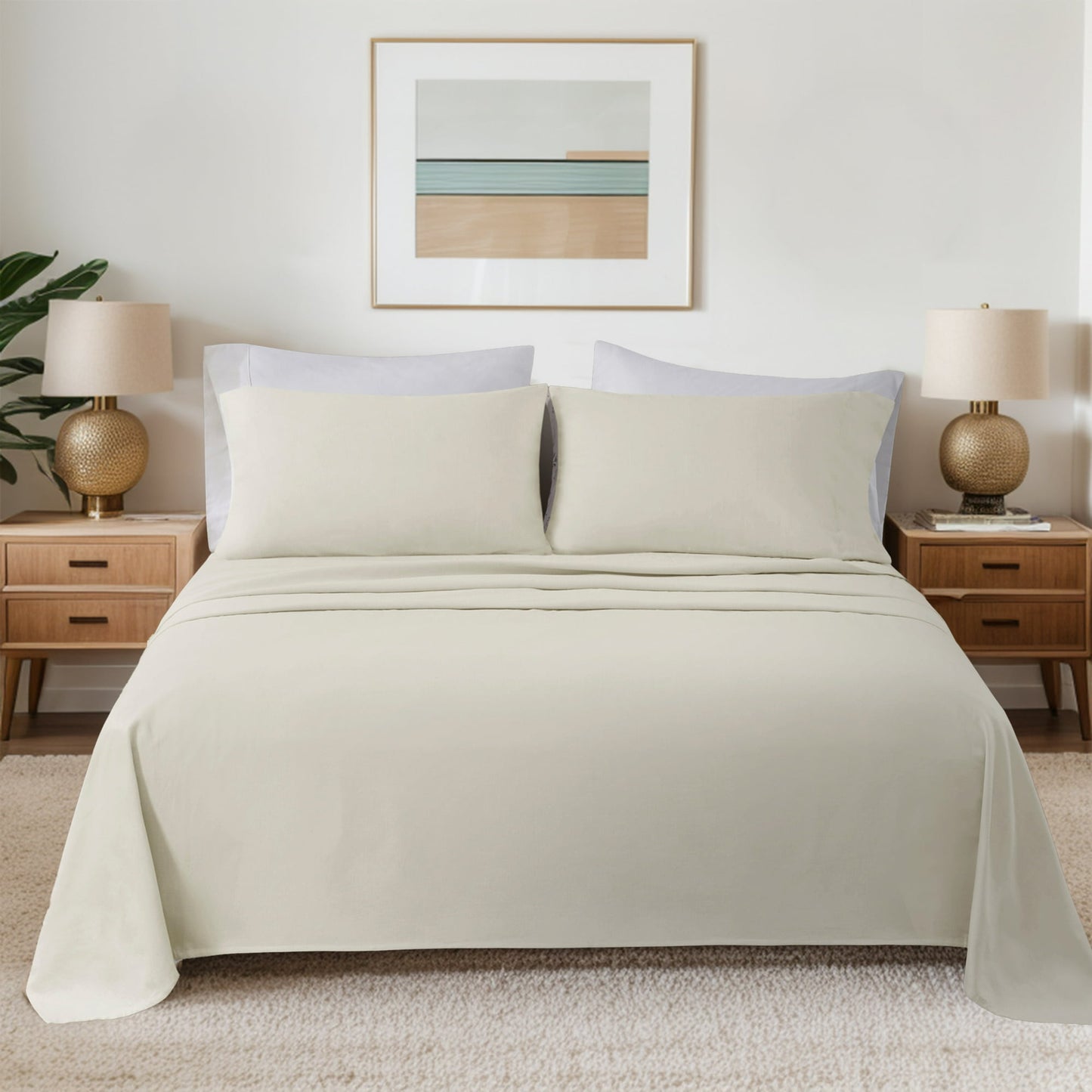 Sheet Set 100% Cotton Flannel Oversized Bed Sheets with Deep Pocket