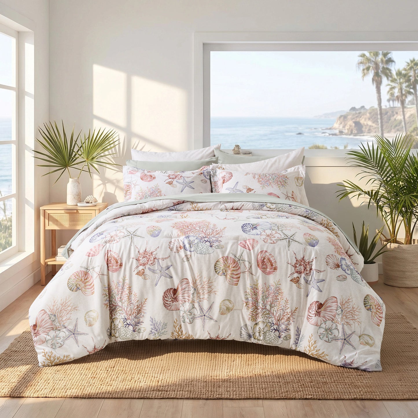Coastal Comforter Set with Sheets, Beach Themed Bed in a Bag for College Dorm Room