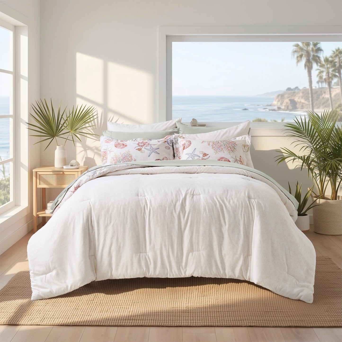 Coastal Comforter Set with Sheets, Beach Themed Bed in a Bag for College Dorm Room