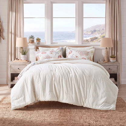 Coastal Comforter Set with Shams, Beach Themed Starfish & Seaweed Printed Comforter