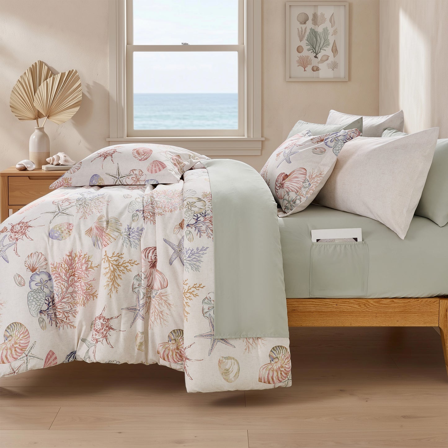 Coastal Comforter Set with Sheets, Beach Themed Bed in a Bag for College Dorm Room