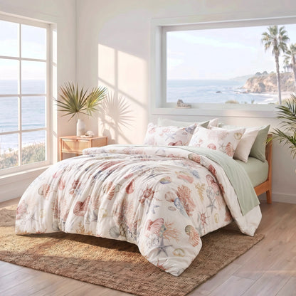 Coastal Comforter Set with Sheets, Beach Themed Bed in a Bag for College Dorm Room