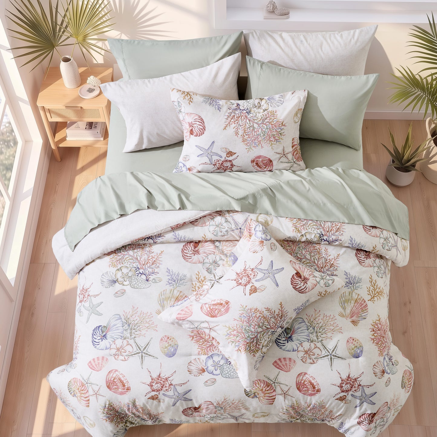 Coastal Comforter Set with Sheets, Beach Themed Bed in a Bag for College Dorm Room