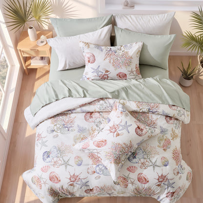 Coastal Comforter Set with Sheets, Beach Themed Bed in a Bag for College Dorm Room