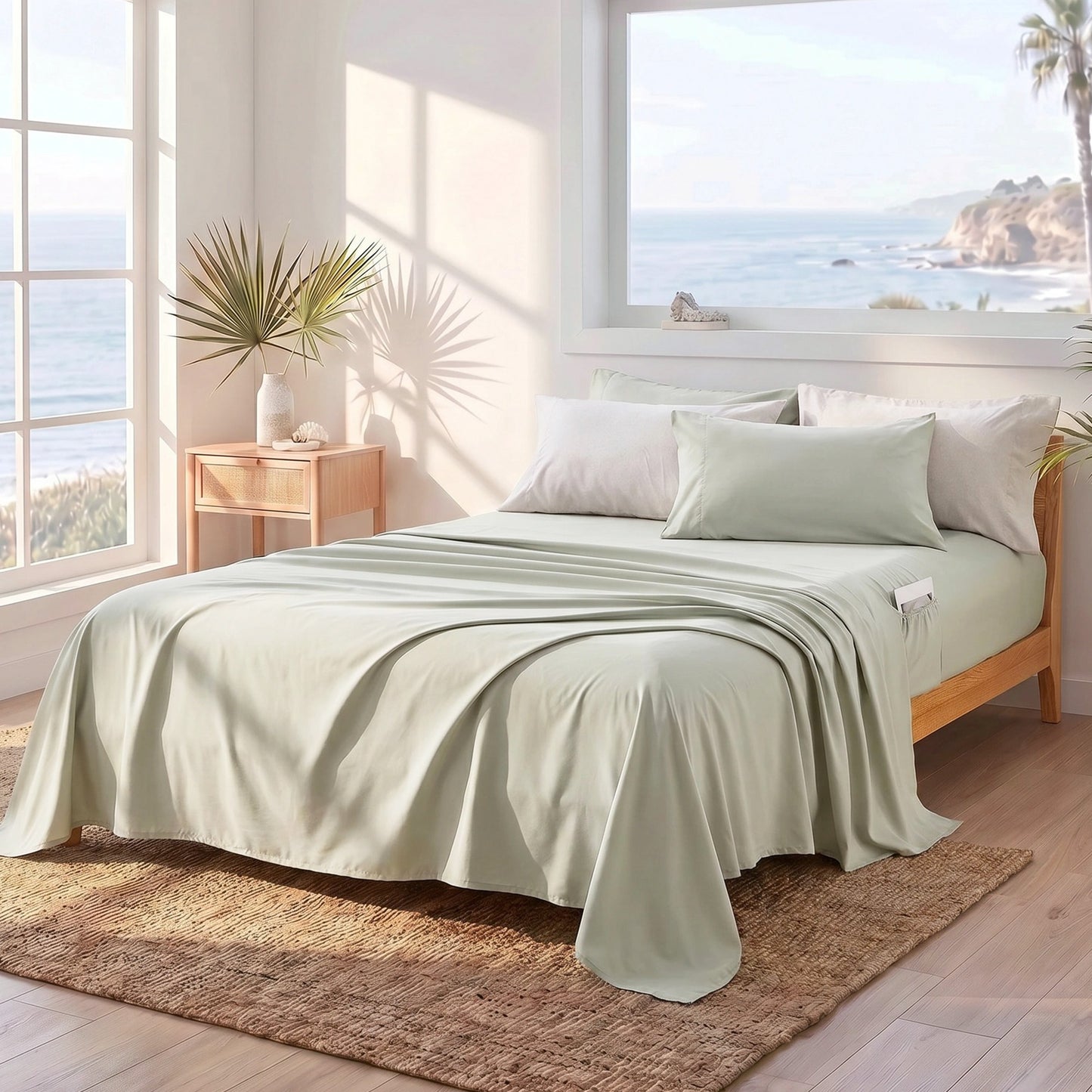 Coastal Comforter Set with Sheets, Beach Themed Bed in a Bag for College Dorm Room