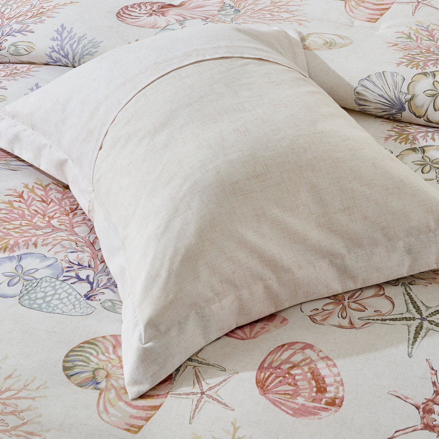 Coastal Comforter Set with Shams, Beach Themed Starfish & Seaweed Printed Comforter