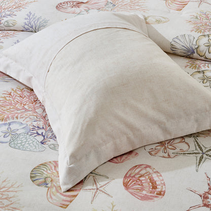 Coastal Comforter Set with Shams, Beach Themed Starfish & Seaweed Printed Comforter