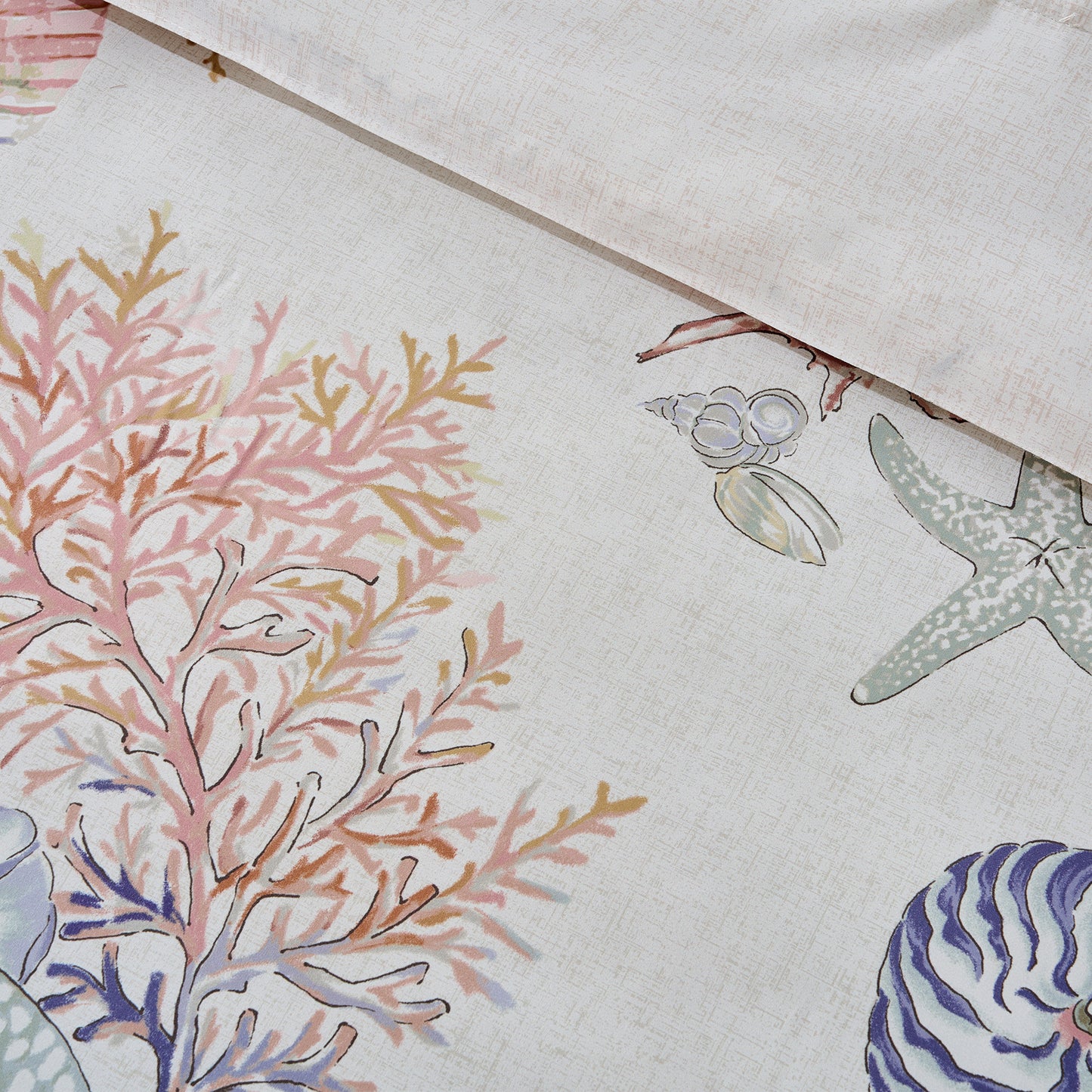 Coastal Comforter Set with Shams, Beach Themed Starfish & Seaweed Printed Comforter