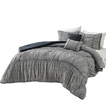 Plaid Ruched All Season Comforter Set with Decorative Pillows