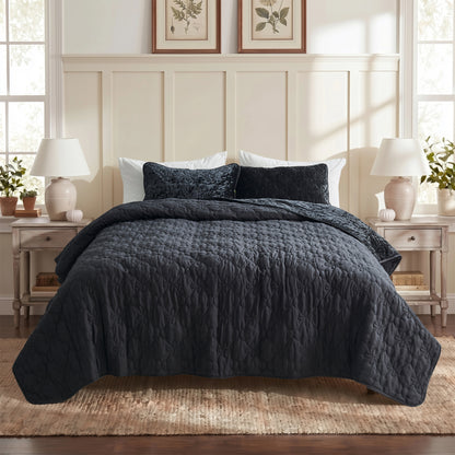 Velvet All-Season Reversible Bedding Quilt Set