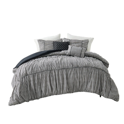 Plaid Ruched All Season Comforter Set with Decorative Pillows