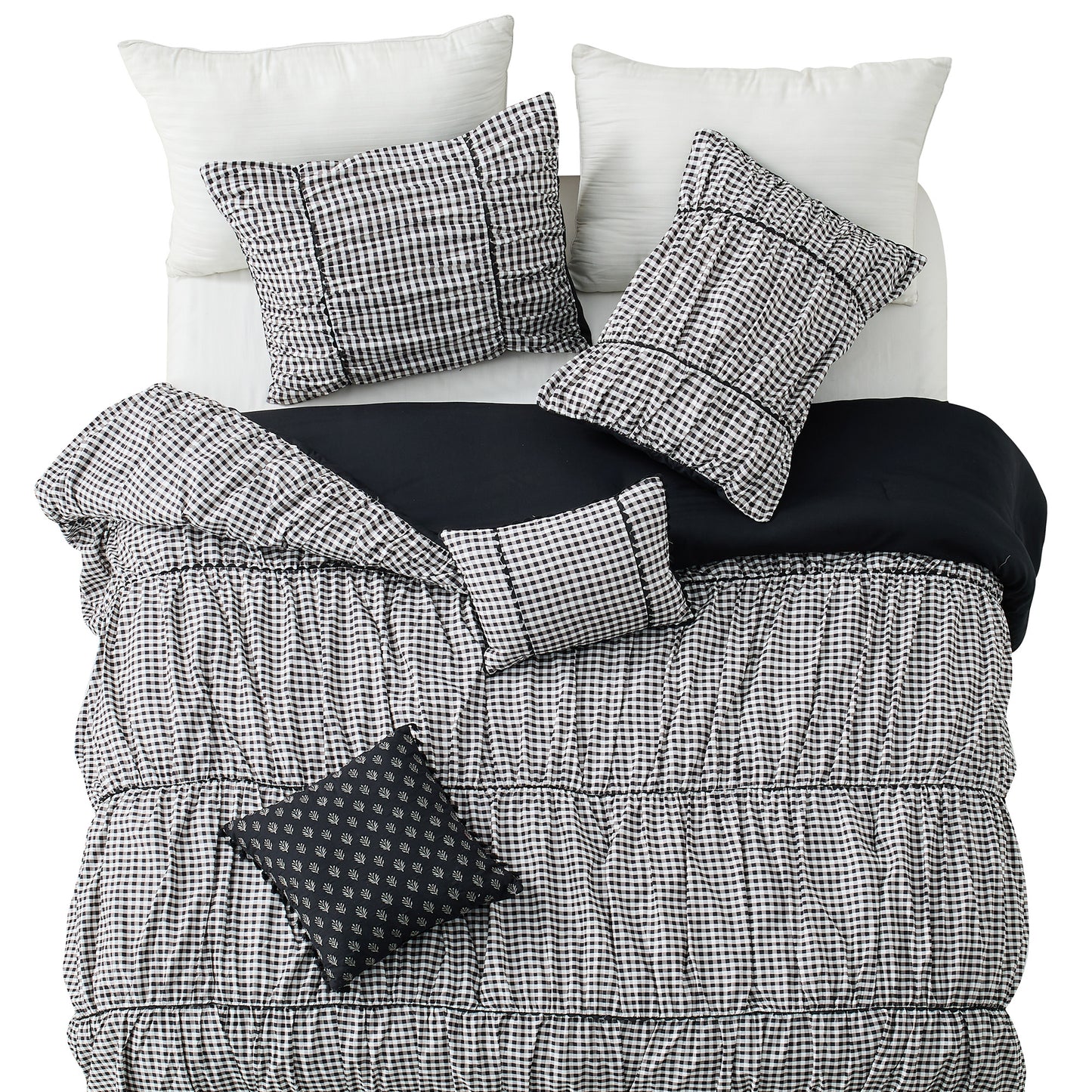 Plaid Ruched All Season Comforter Set with Decorative Pillows