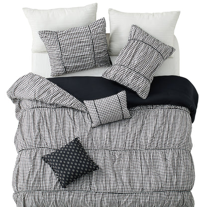 Plaid Ruched All Season Comforter Set with Decorative Pillows
