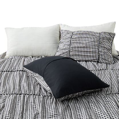 Plaid Ruched All Season Comforter Set with Decorative Pillows
