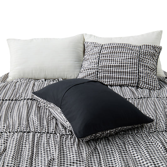 Plaid Ruched All Season Comforter Set with Decorative Pillows