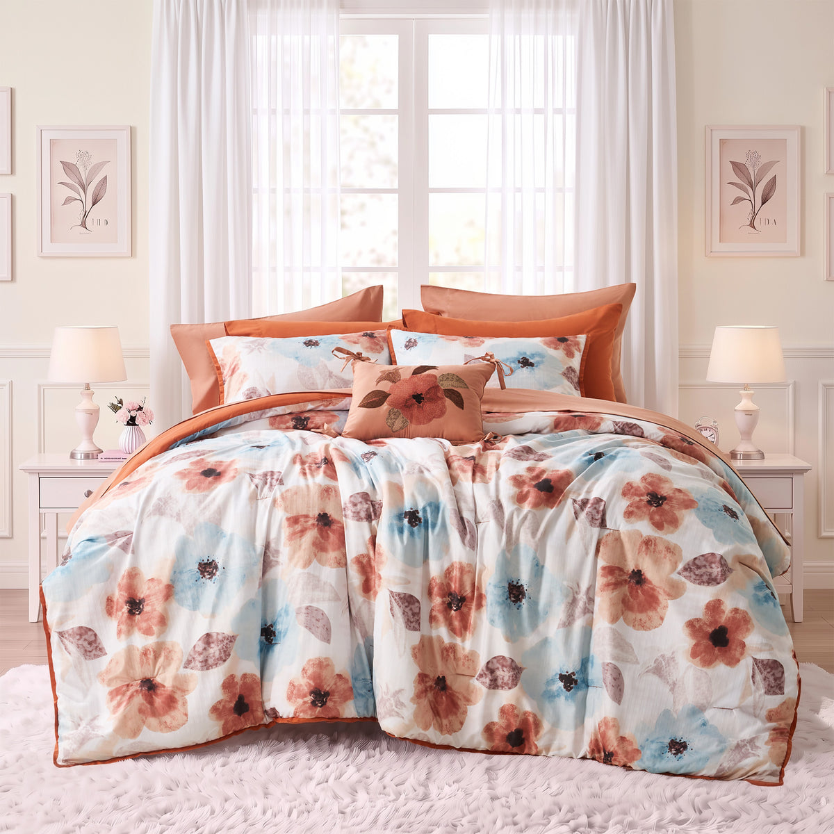Tatum Reversible Floral Comforter Set with Sheets