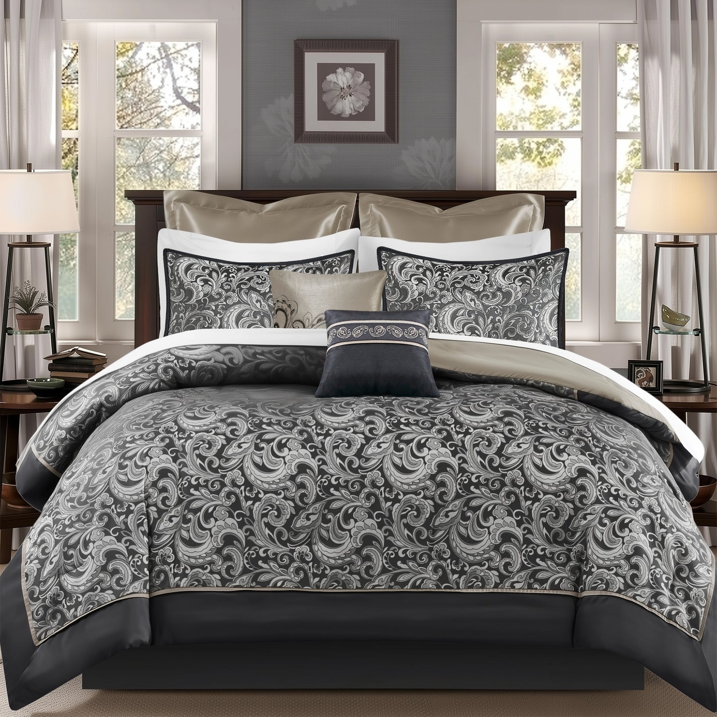 Jacquard Comforter Set with Bedskirt and Decor Pillows