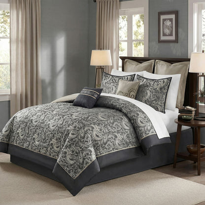 Jacquard Comforter Set with Bedskirt and Decor Pillows