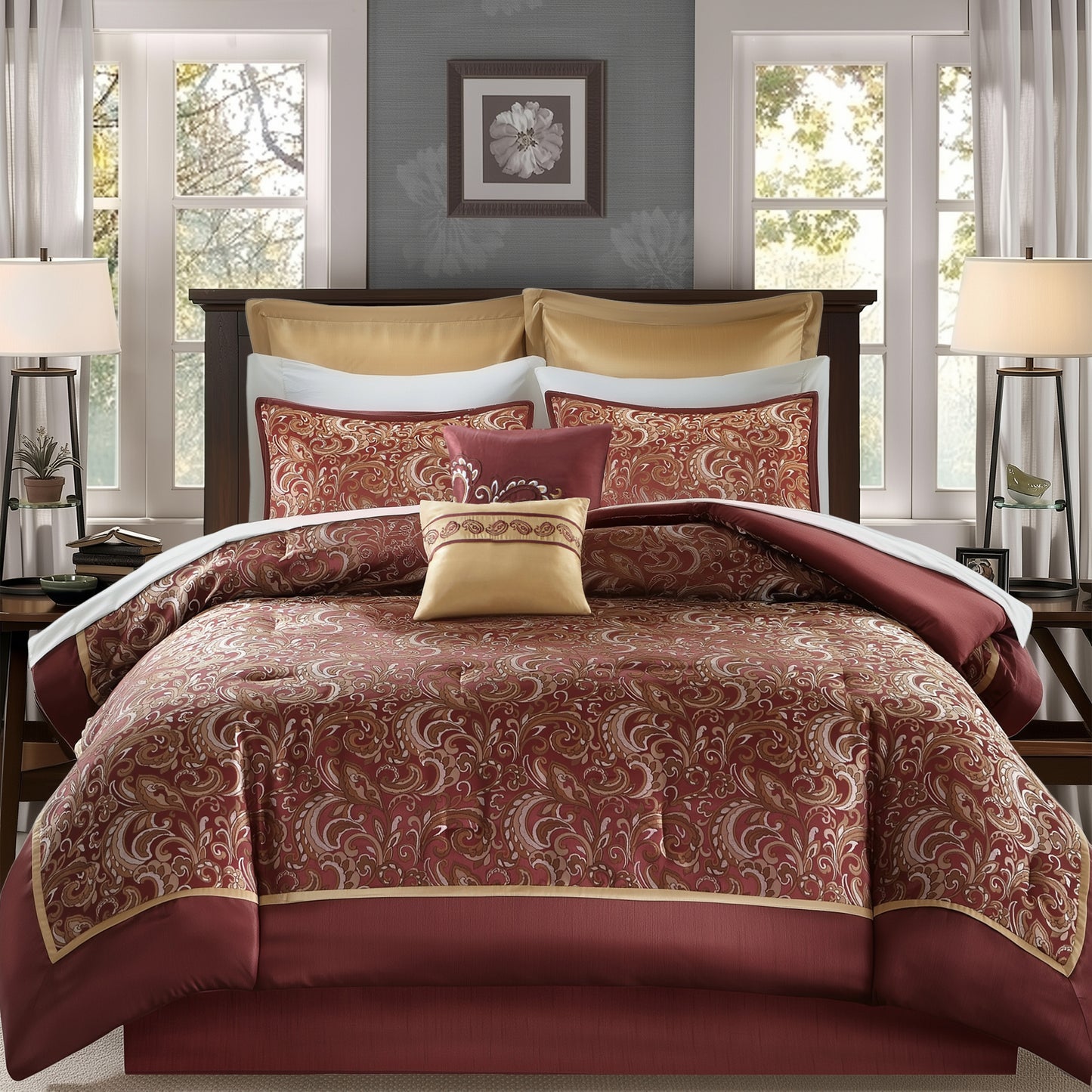 Jacquard Comforter Set with Bedskirt and Decor Pillows