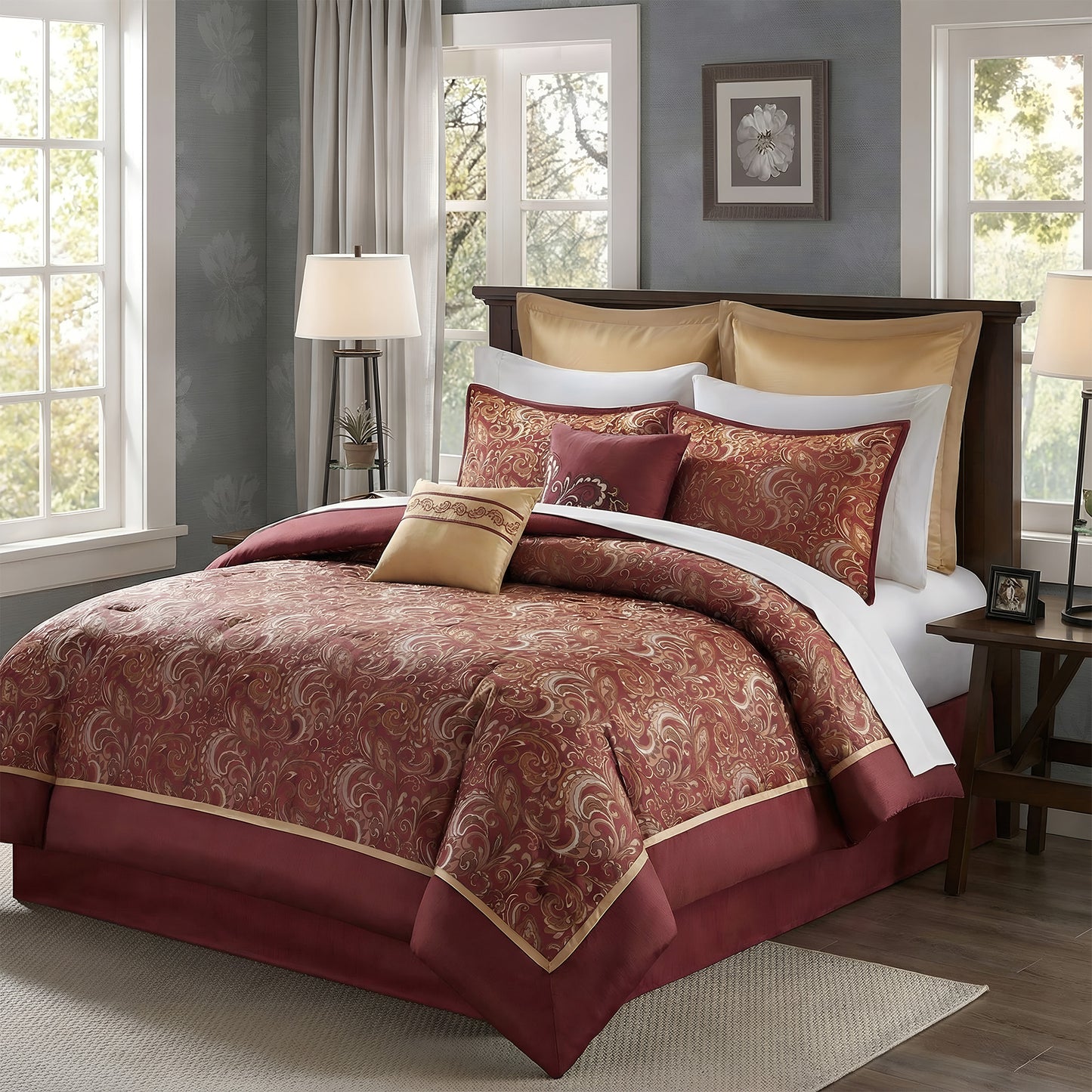 Jacquard Comforter Set with Bedskirt and Decor Pillows