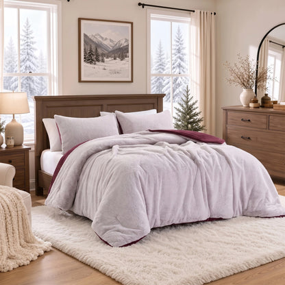 Faux Fur Reversible Bedding Set, Printed Serengeti Fur & Velvet Comforter Set with Comforter & Sham