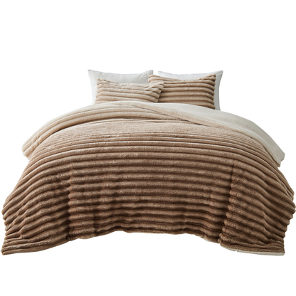 Fluffy Ribbed Plush Comforter Set, Cuddly Bedding Set with Comforter and Shams