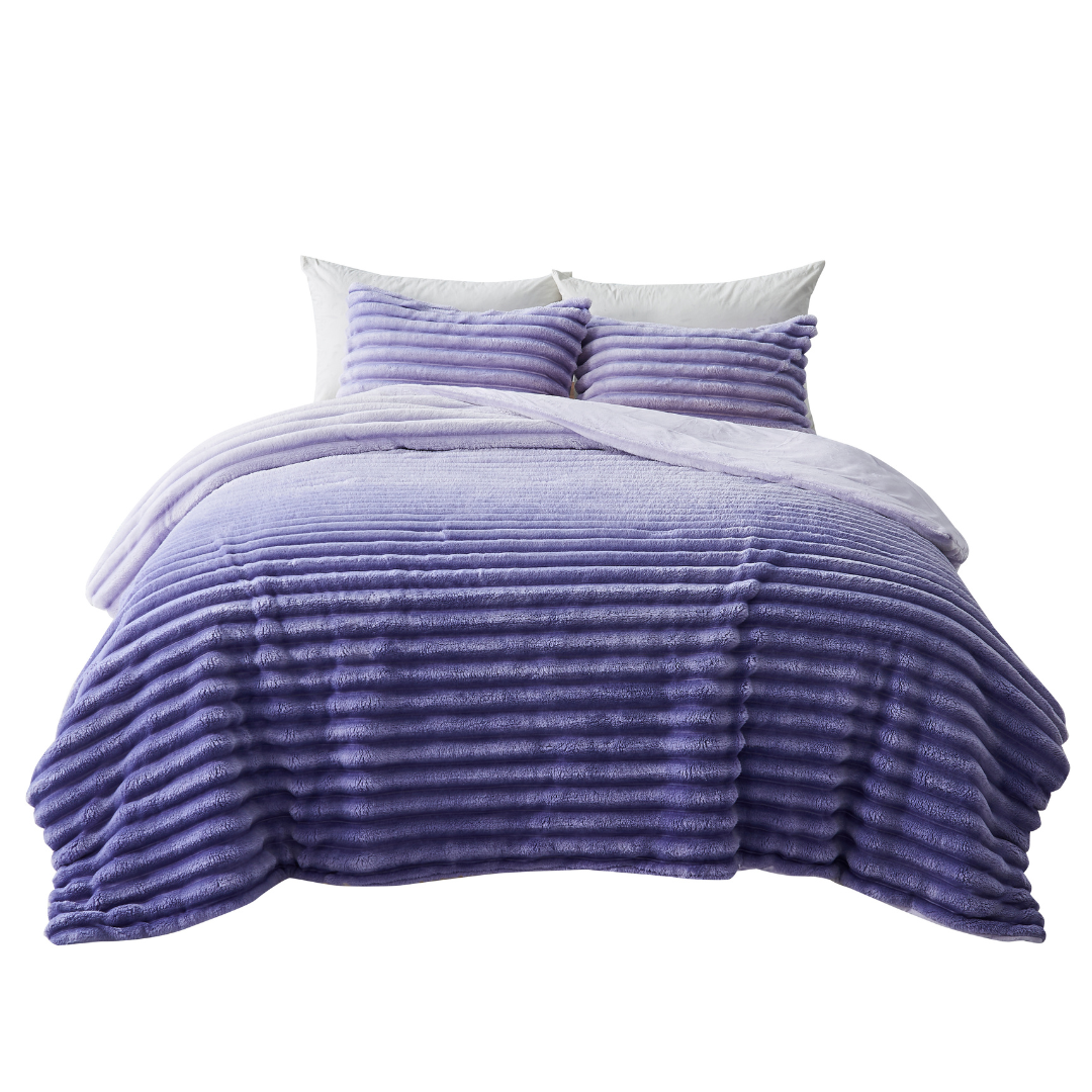 Fluffy Ribbed Plush Comforter Set, Cuddly Bedding Set with Comforter and Shams