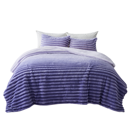 Fluffy Ribbed Plush Comforter Set, Cuddly Bedding Set with Comforter and Shams