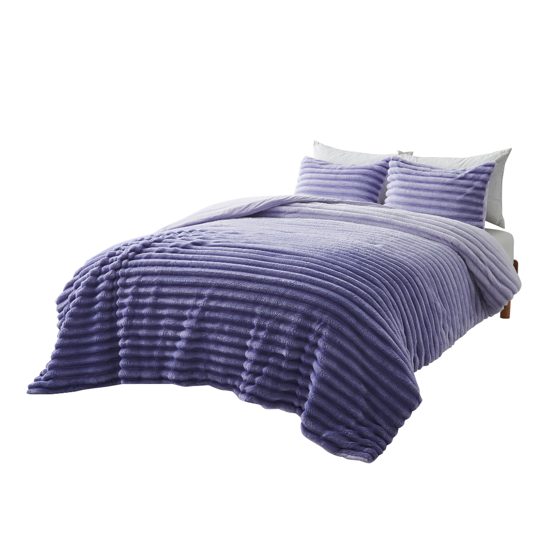 Fluffy Ribbed Plush Comforter Set, Cuddly Bedding Set with Comforter and Shams
