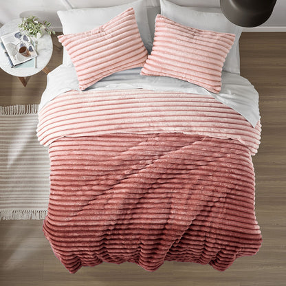 Fluffy Ribbed Plush Comforter Set