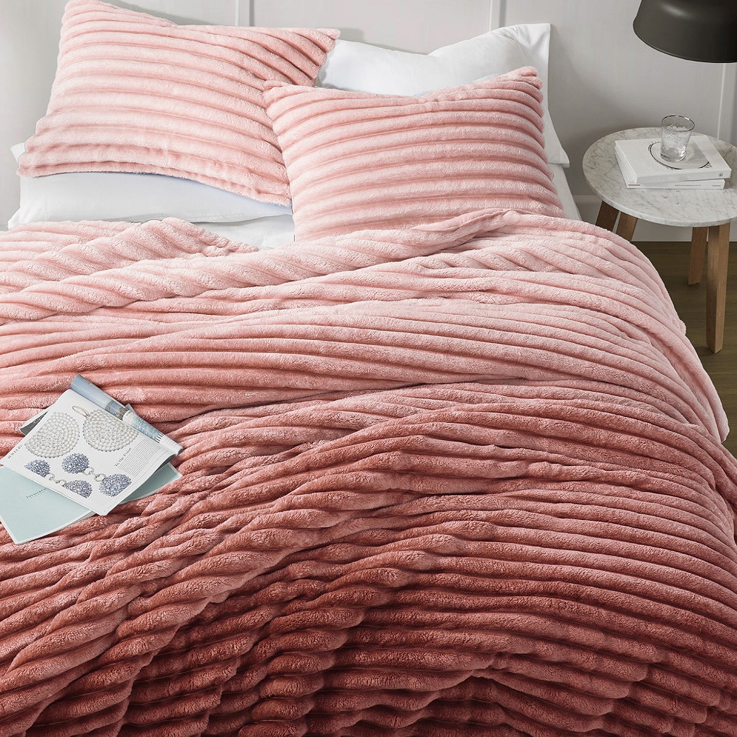 Fluffy Ribbed Plush Comforter Set