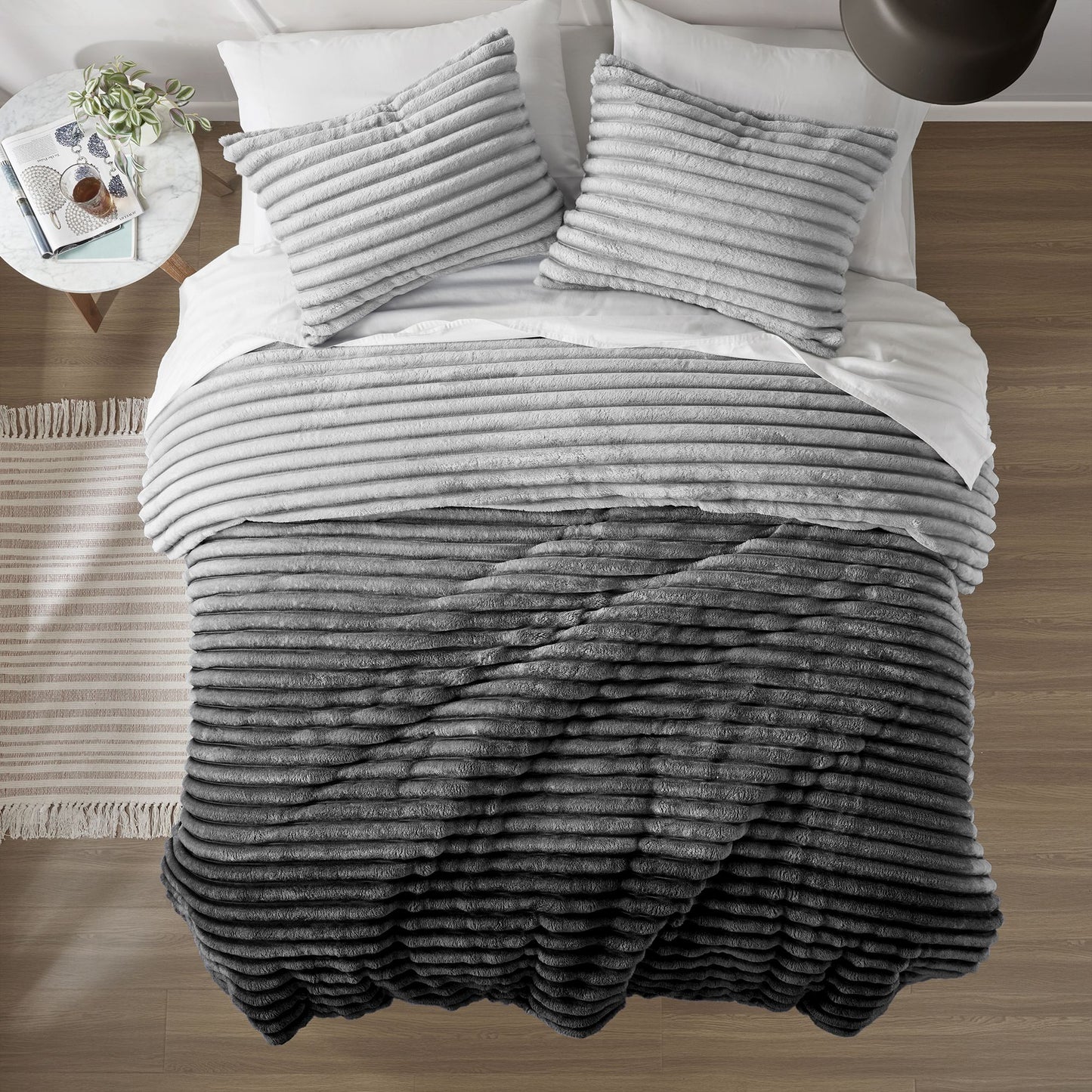 Fluffy Ribbed Plush Comforter Set