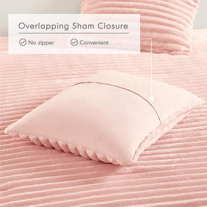 Fluffy Ribbed Plush Comforter Set