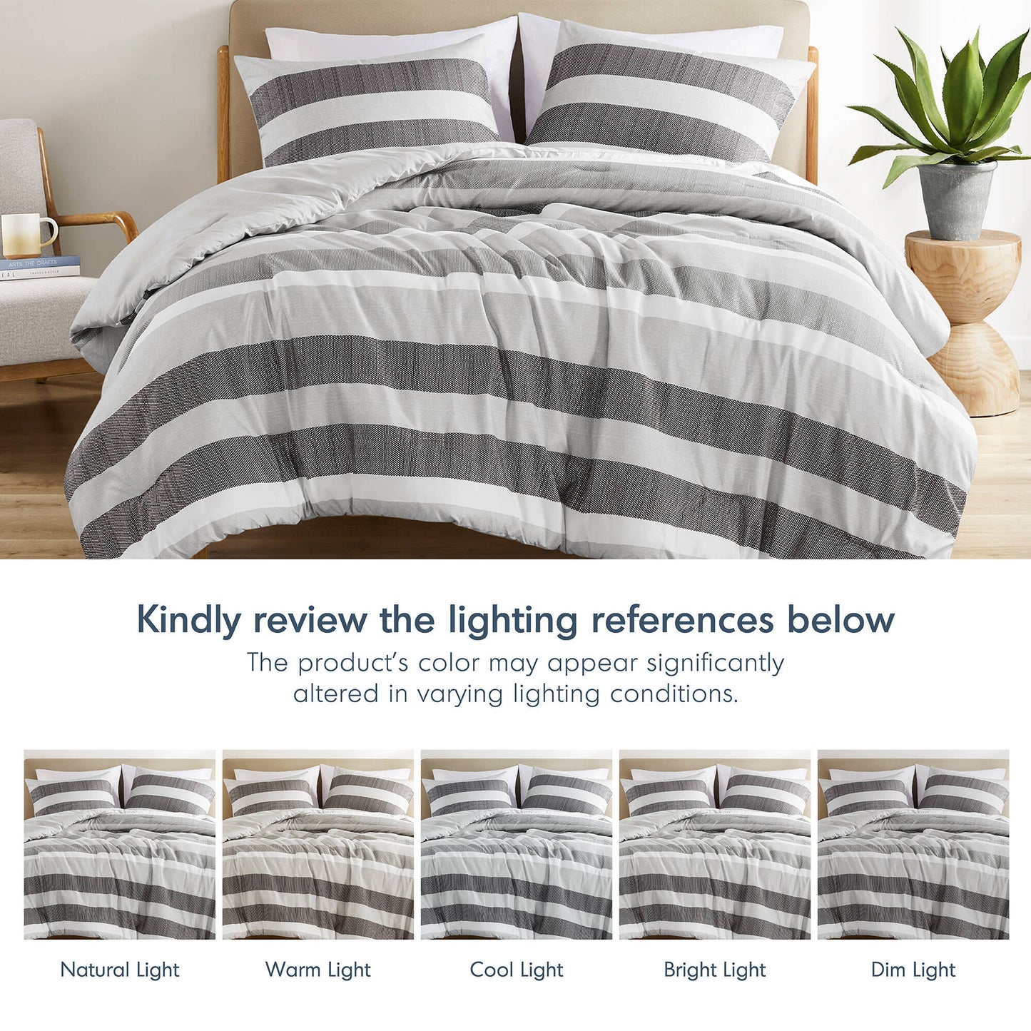 Reversible Striped Comforter Set for Dorm Bedding, Lightweight All Season Comforter Bed Set