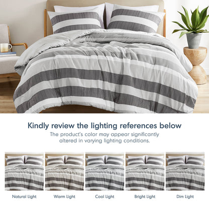Reversible Striped Comforter Set for Dorm Bedding, Lightweight All Season Comforter Bed Set