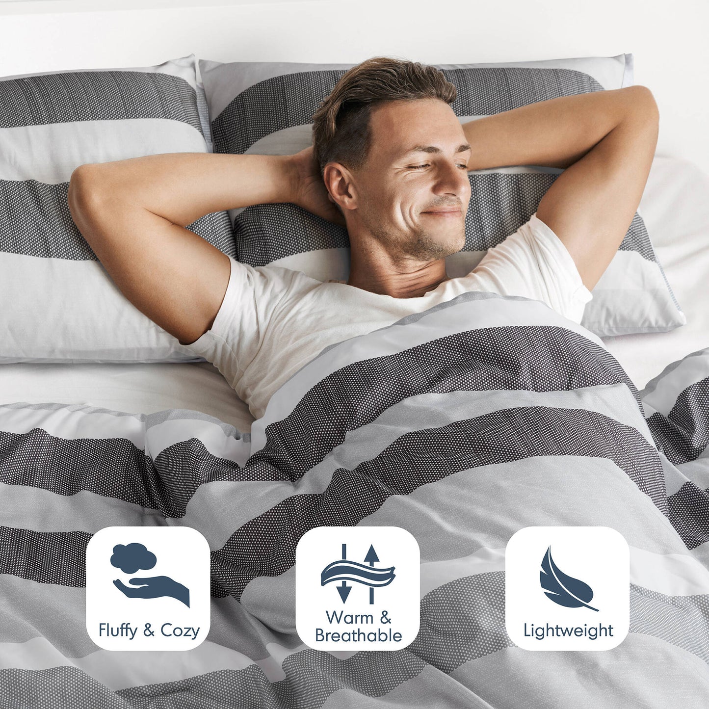 Reversible Striped Comforter Set for Dorm Bedding, Lightweight All Season Comforter Bed Set