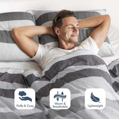 Reversible Striped Comforter Set for Dorm Bedding, Lightweight All Season Comforter Bed Set